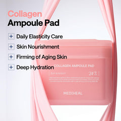 Mediheal Toner Pads apply swipes illustrating quick, convenient day-to-night skincare.