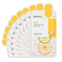 Mediheal Vita Essential face mask pack with 10 sheets for brighter, radiant skin.