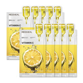 Mediheal Vitamin C Essential Sheet Mask pack front highlights vegan formula for bright, even-toned skin