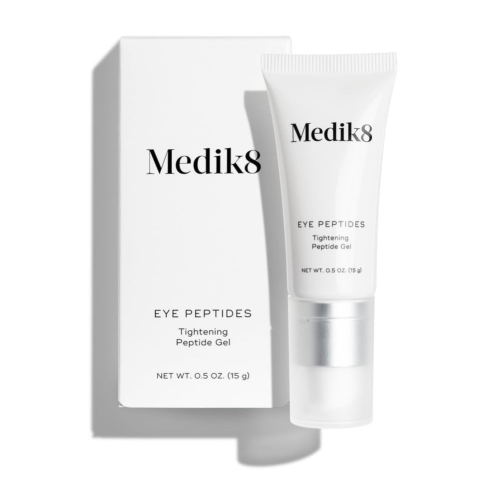 Medik8 Eye Peptides Gel closeup tube—lightweight hydration for under-eye skin.