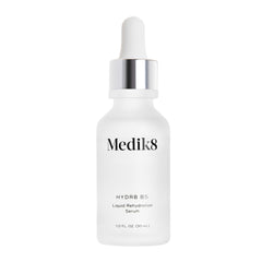 Medik8 Hydr8 B5 serum bottle close-up highlights fast-absorbing hydration for daily use.