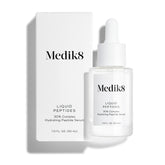 Medik8 Liquid Peptides bottle closeup demonstrating a lightweight, renewing serum for smoother skin.