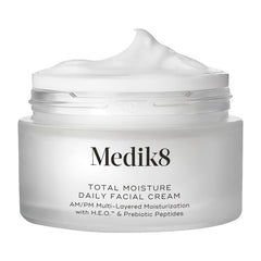 Medik8 Total Moisture Daily Facial Cream bottle demonstrates lightweight hydration for all skin types.