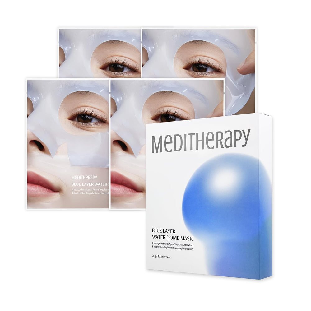 MEDITHERAPY Bluelayer Water Dome Mask hydrogel closeup shows hydration focus