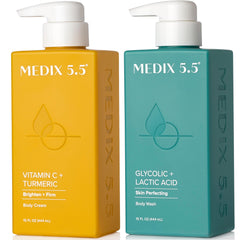 Medix 5.5 exfoliating wash foaming bottle promotes clean, radiant skin texture.