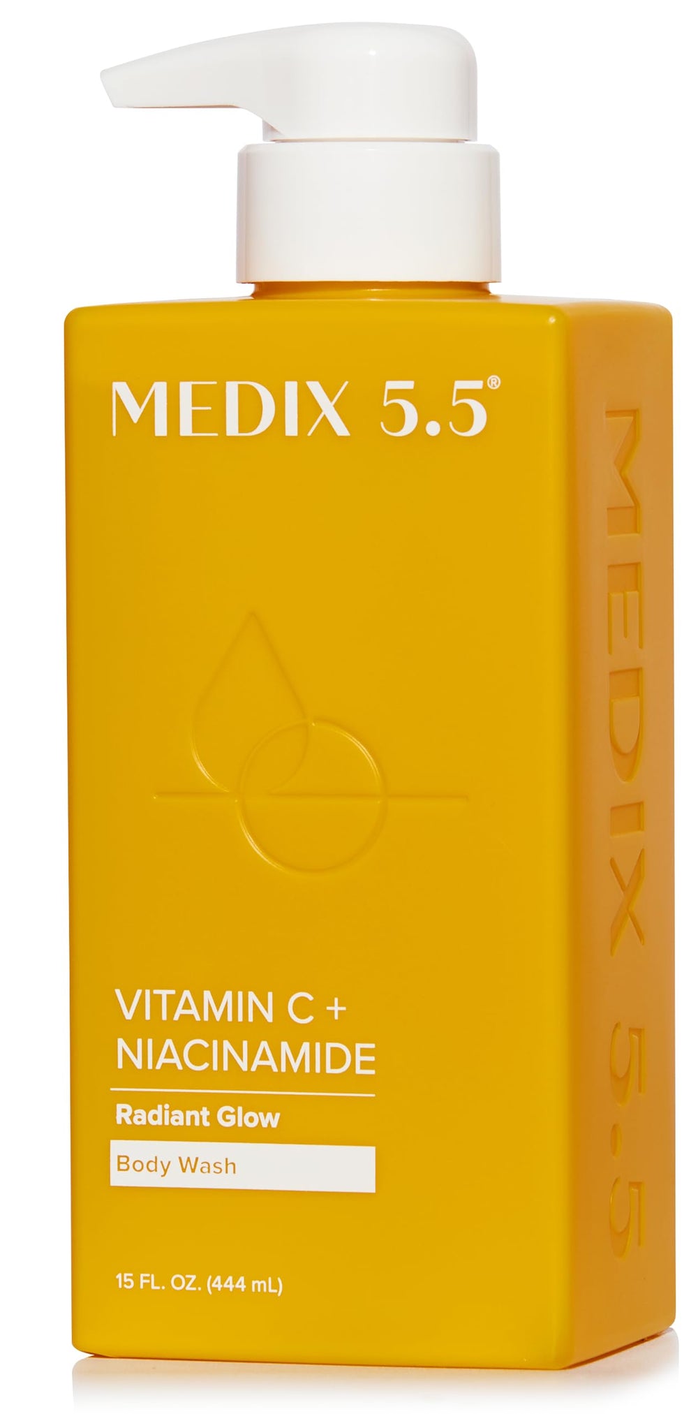 Medix 5.5 Radiant Glow Vitamin C Body Wash bottle front with citrus scent