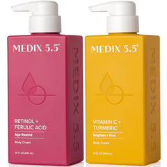 Medix 5.5 Retinol Body Cream bottle close-up highlighting anti-aging formula for smoother skin