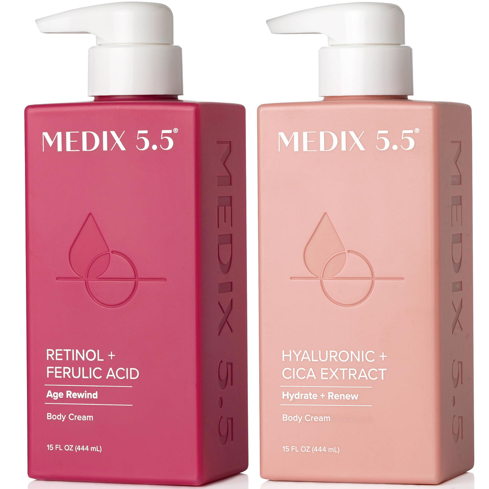 Medix 5.5 Retinol Body Lotion bottle for easy, hydrating application and a firmer appearance