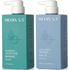 Medix 5.5 Exfoliating Wash pump bottle for foaming cleansing and smoother skin.