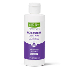 Medline Remedy Essentials unscented lotion 4 oz bottle delivers lightweight daily hydration.