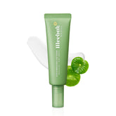 Meebak Eye Cream bottle close-up highlighting Bakuchiol for daily brightening.