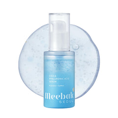 Meebak Hyaluronic Serum bottle with dropper delivering deep hydration for dewy skin