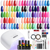 MEFA 32-color gel nails kit with full set and lamp for at-home salon-quality manicures.