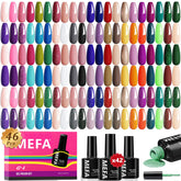 MEFA 46-pcs gel nail polish set packaging showcases a complete at-home manicure kit.
