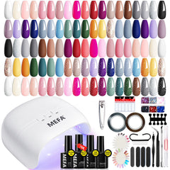 MEFA 60-pcs gel nail kit with UV LED lamp for at-home salon‑quality manicures.