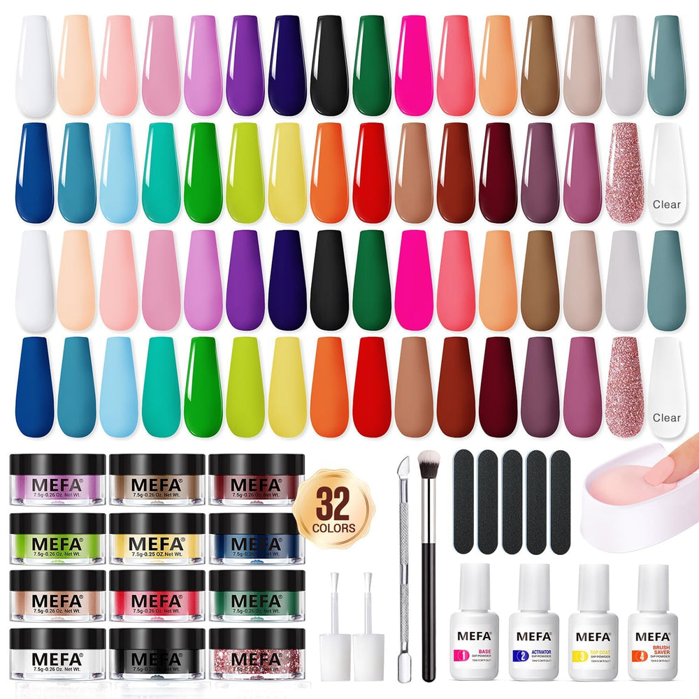 MEFA dip powder kit opened box with 46 pieces for at-home salon-quality nails.