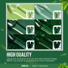 MEFA deep green swatch demonstrates a rich tone for statement nails