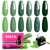 MEFA Green Gel Nail Polish set swatches six greens for chic manicures