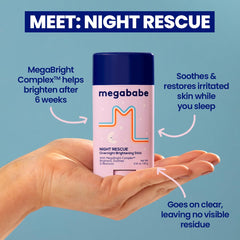 Megababe Night Rescue cream swirl on skin demonstrates overnight brightening and soothing application