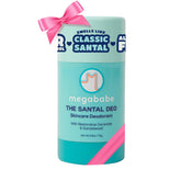 Megababe Santal Deo product showcasing its aluminum-free formula and 72-hour protection.