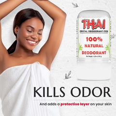 MegaRhino Thai Deodorant Stone wet-use demonstrates easy post-shower application.