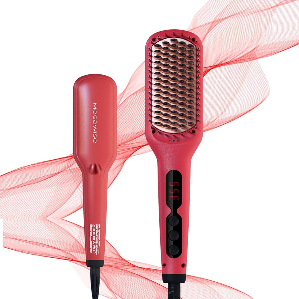MEGAWISE Pro Ceramic Ionic Hair Straightener Brush in use delivering smooth, frizz-free results.