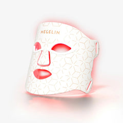 MEGELIN LED mask on face for at-home rejuvenation and relaxation.