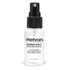 Mehron Barrier Spray bottle close-up showing premium packaging for long-lasting makeup
