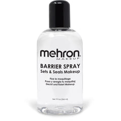 Mehron Barrier Spray packaging close-up showing professional-grade hold