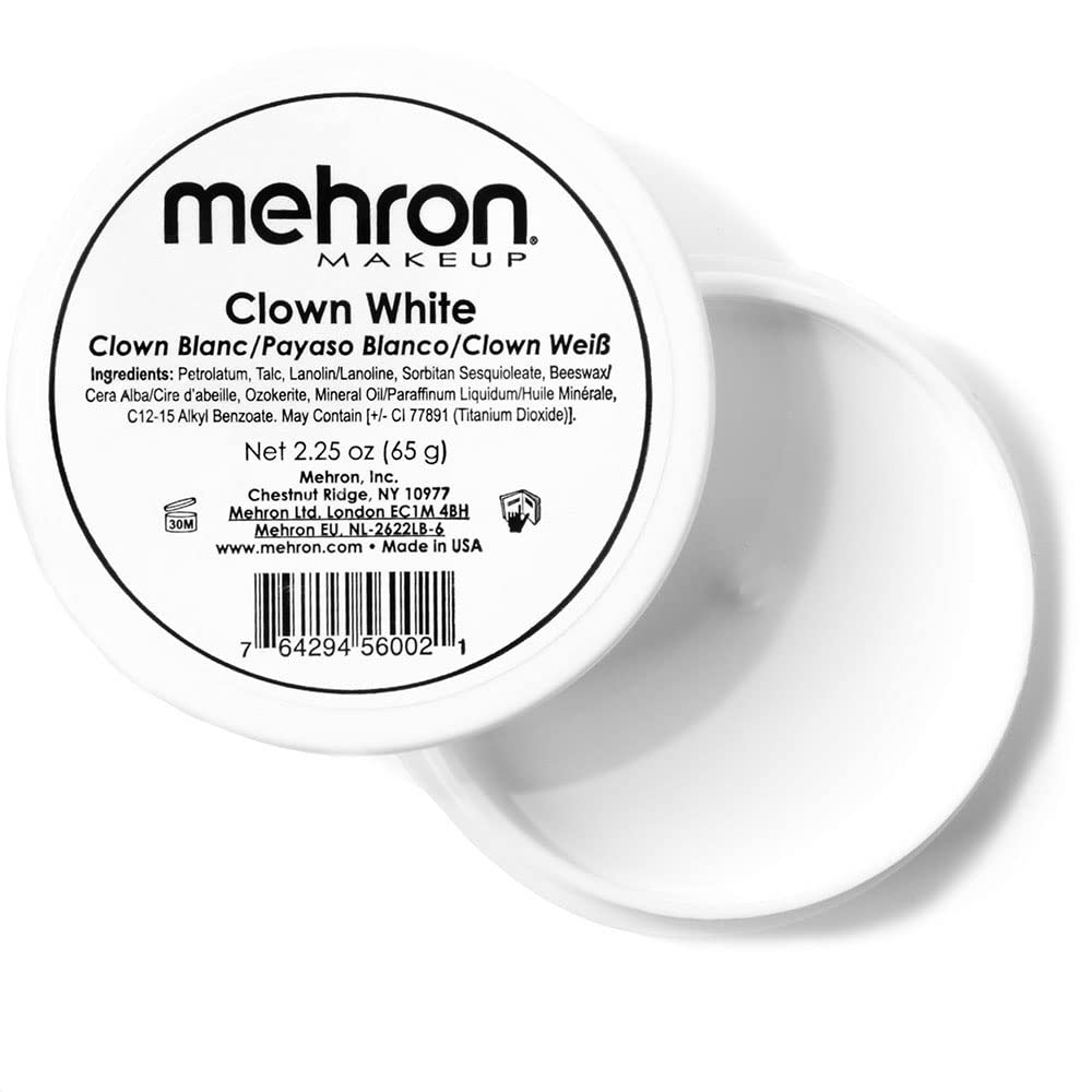 Mehron Clown White face paint cream swatch on skin shows smooth coverage.