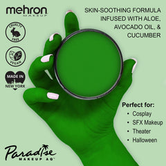 Mehron Paradise Makeup AQ pigment rows display rich, blendable color options.