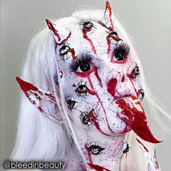 Mehron Paradise AQ white face and body art in progress for cosplay.