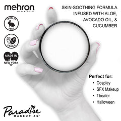 Mehron Paradise AQ white paint being dipped with a brush for blending.