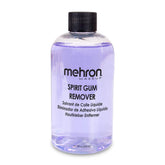 Mehron Spirit Gum Remover bottle close-up showing professional-grade formula for safe SFX removal.