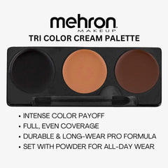Mehron Tri-Color Werewolf Palette swatches show pigment-rich colors for dramatic FX.