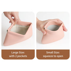 MEIBOOCH small makeup bag interior pockets help keep lipstick and jewelry neatly separated.