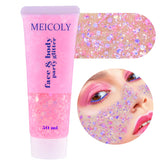 MEICOLY Chameleon light pink glitter gel in jar with dense shimmer for bold festival looks.