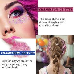 MEICOLY Chameleon light pink glitter glistens in sun for outdoor performances.
