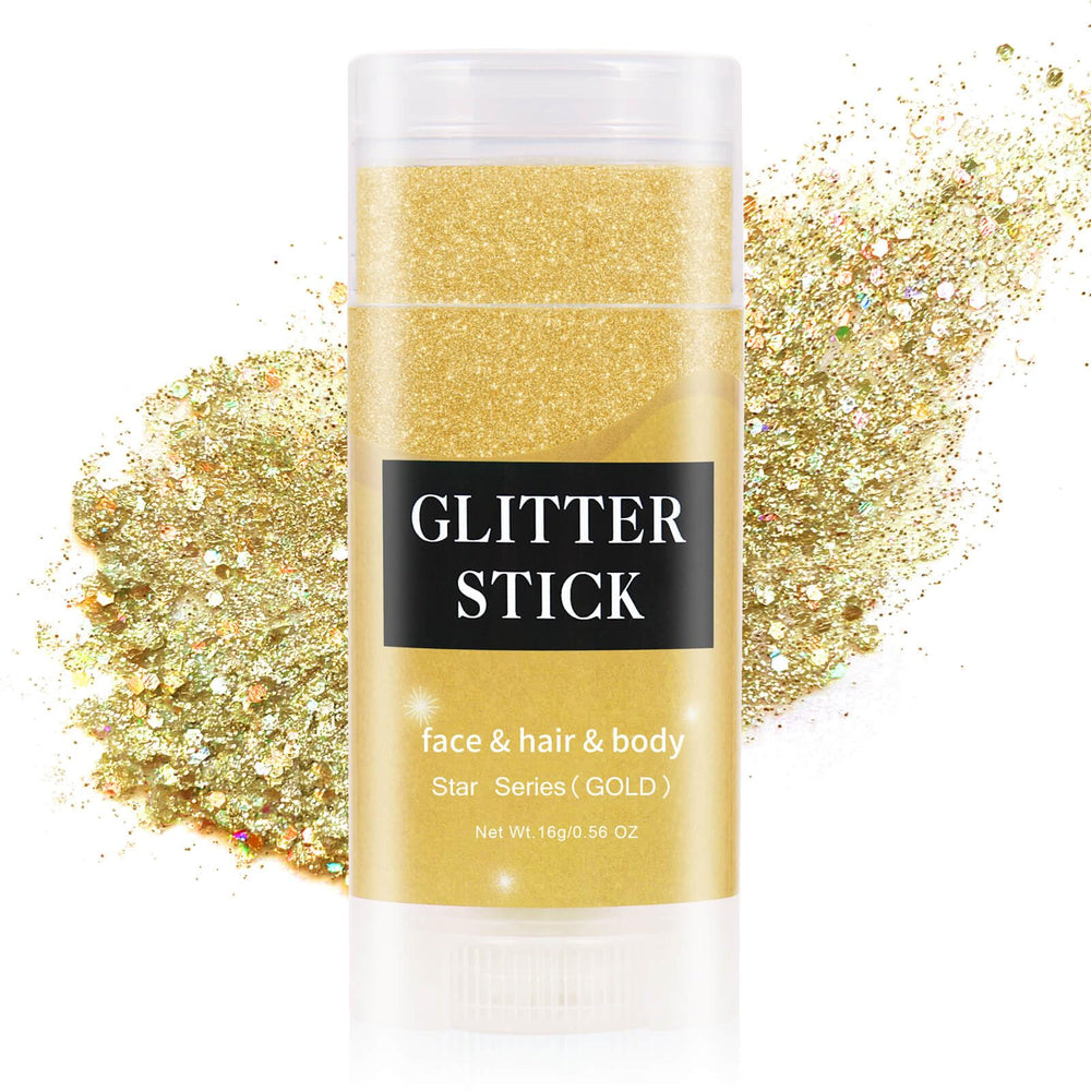 MEICOLY Gold Face Glitter Stick packaging highlights premium festival makeup essentials.