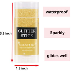 MEICOLY Gold Face Glitter Stick applies with twist applicator for quick shine.