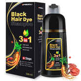 MEIDU Shampoo bottle front shows 3-in-1 color benefits for gray hair
