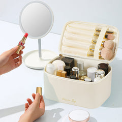 Meiyuuo cosmetic bag with off white lining for easy maintenance