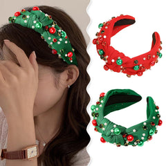 Mejreiik red-green plaid headband with knotted top elevates party looks.