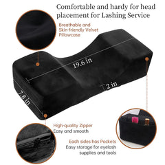 Mekupeu velvet lash pillow side pocket design keeps tools within reach.