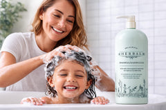 Melaleuca Herbal Shampoo bottle closeup highlighting 14 natural conditioners for shine and manageability