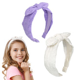 Melbelia bow headbands purple and white close-up with embroidered flowers for daily outfits.