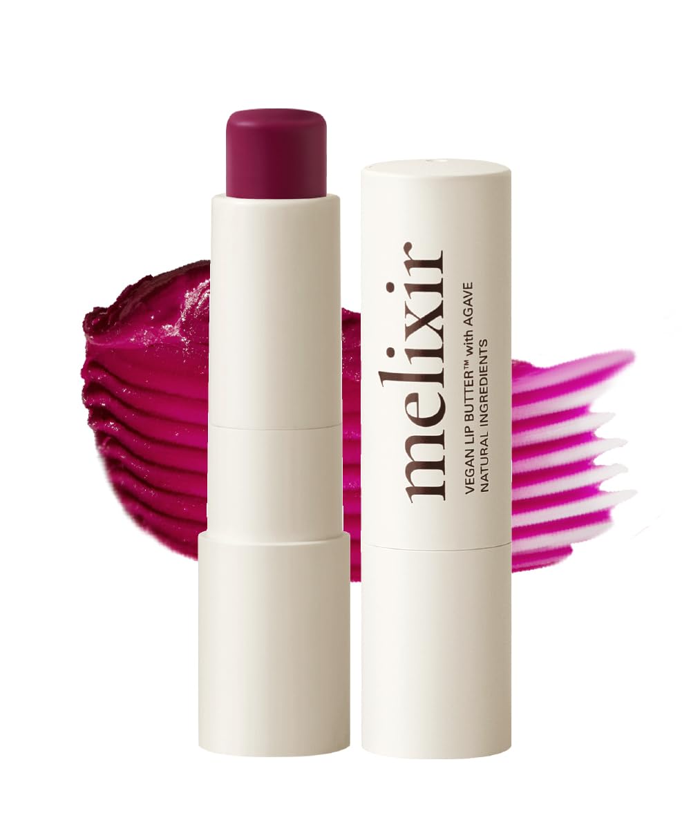 Melixir vegan lip butter stick in Wine Stain swatch for hydrated, naturally tinted lips