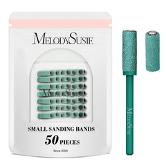 MelodySusie 50pcs nail drill bits packaging showcases professional salon-grade tool assortment for home use.