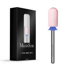 MelodySusie ceramic nail drill bit with smooth top pink barrel for safe shaping and cuticle protection.