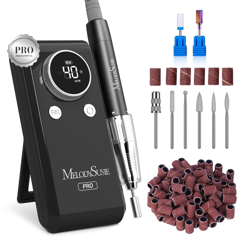 MelodySusie MB420G nail drill front view with 40,000 RPM brushless motor for efficient shaping.